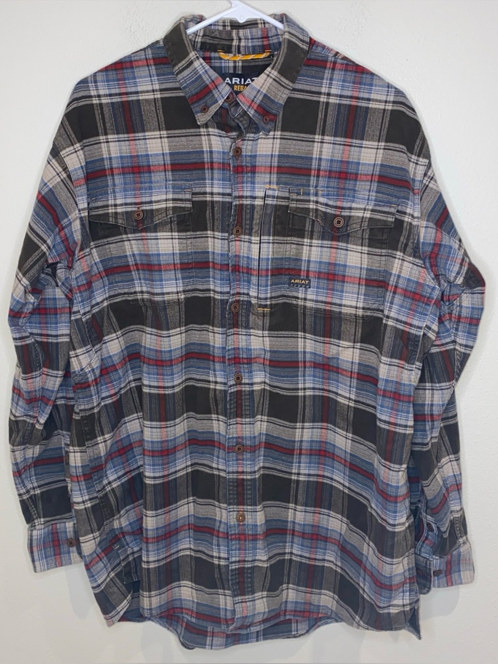 Ariat Menโs Rebar Plaid Flannel Durastretch Work Shirtโ Size L Multicolor